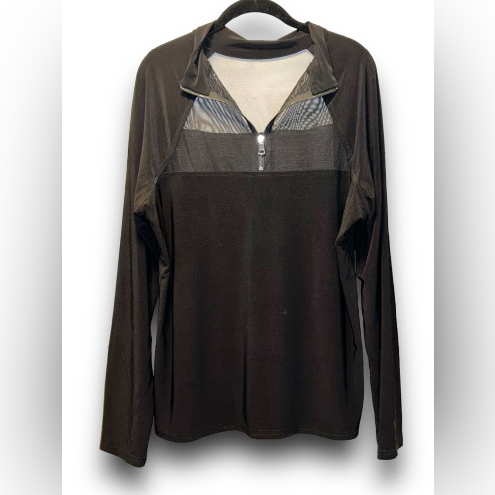 Cartise • Athletic Mesh Top, Quarter Zip, Black, Long Sleeves, XXL